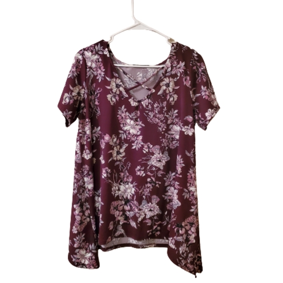 Mandy Evans Purple Floral Top with X Front - Picture 1 of 3